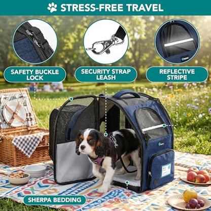 PetAmi Expandable Dog Backpack Carrier for Cats & Pets, Breathable Cat Carrier Backpack with Top Window & Multi-Entry, Ventilated Foldable Travel Carrier for Small Medium Pets up to 18 lbs, Navy - color: Navy
