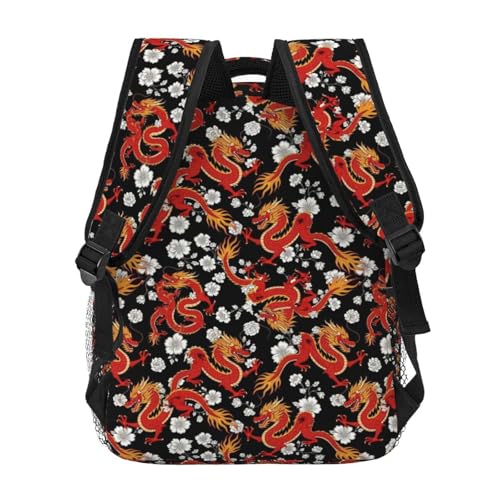 Water Resistant Casual Backpack Japanese Chinese Dragon Flower Black Floral, Hiking Daypack with Side Mesh Pockets for Men Women and Outdoor Activities - color: Pattern (233)