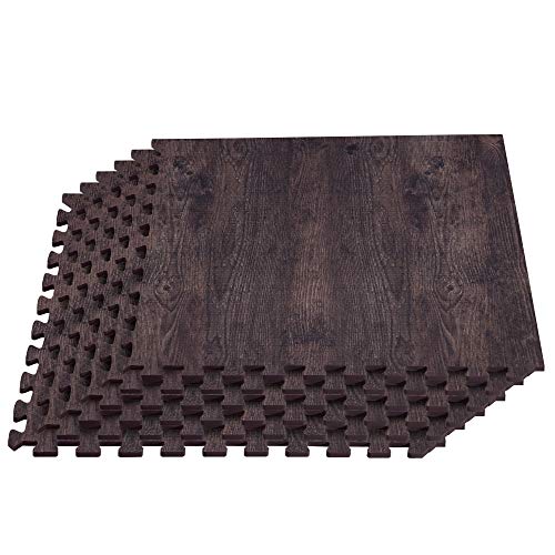 Forest Floor Farmhouse 3/8 Inch Thick Printed Foam Tiles, Premium Wood Grain Interlocking Foam Floor Mats, Anti-Fatigue Flooring – Stylish Flooring Solution - color: Roasted Chestnut Dark Brown, style: 100 Square Feet (25 Tiles)