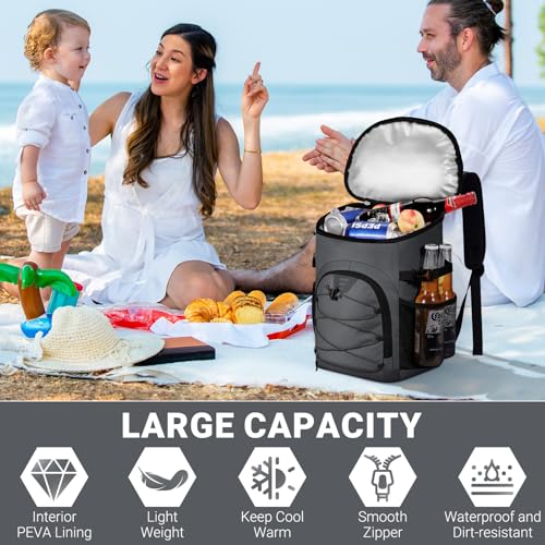 NECKORY Cooler Backpack, Lightweight and Soft Backpack Cooler for Men Women, Insulated Lunch Bag for Camping Traveling Hiking - color: Gray