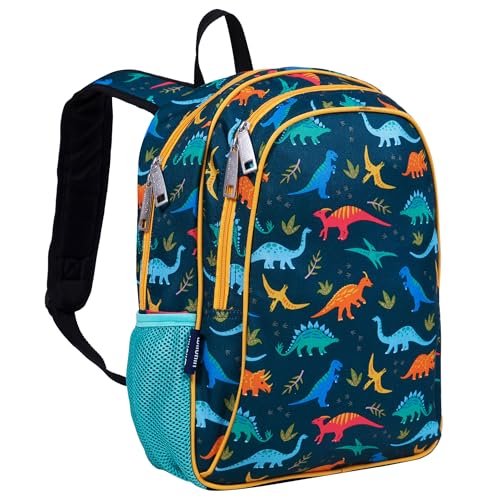 Wildkin 15 Inch Backpack for Boys/Girls, Jurassic Dinosaurs | Ages 5-10, padded straps, side water bottle pocket, coordinates with matching Wildkin lunch box and water bottle. - color: Jurassic Giants