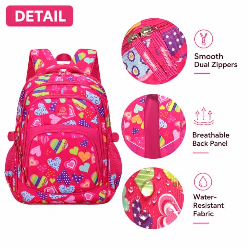 MYGOO Girls School Backpack Grove Heart Magenta Bookbag for Elementary Middle School Ages 5-12, 17 inch Large Capacity 24L Kids Student Travel Bags - color: Grove Heart Magenta
