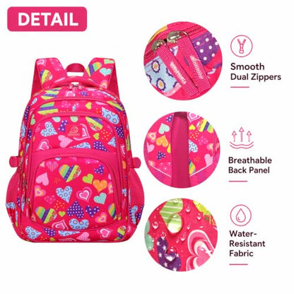 MYGOO Girls School Backpack Grove Heart Magenta Bookbag for Elementary Middle School Ages 5-12, 17 inch Large Capacity 24L Kids Student Travel Bags - color: Grove Heart Magenta