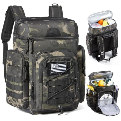 TOURIT 30L (42 Cans) Tactical Cooler Backpack – Military-Grade Insulated Cooler Bag with 16H Ice Retention, Leakproof Multi-Pocket Picnic Backpack for Camping & Hiking, Featuring DIY Hook & Loop Panel - color: Forest Ops Camo