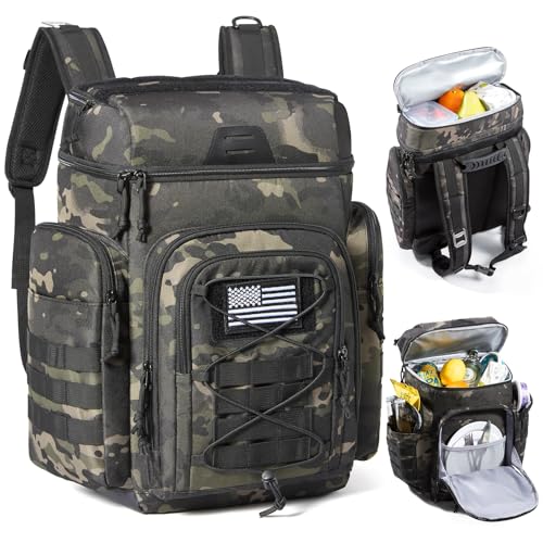 TOURIT 30L (42 Cans) Tactical Cooler Backpack – Military-Grade Insulated Cooler Bag with 16H Ice Retention, Leakproof Multi-Pocket Picnic Backpack for Camping & Hiking, Featuring DIY Hook & Loop Panel - color: Forest Ops Camo