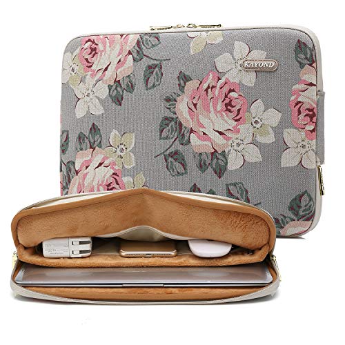 kayond Water-Resistant Canvas 13.3 Inch Laptop Sleeve-White Rose - color: White Rose, size: 13-13.3 inch