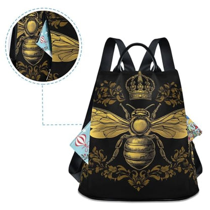 MNSRUU Backpack Womens, Anti-Theft Womens Backpack Travel Handbags Shoulder Bag Honey Bee with Wings Spread Carry On Ladies Rucksack Fashion Casual Daypack, Hairball Pendant - color: Bee I14314