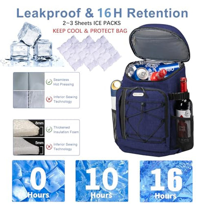 HXLGMD Backpack Coolers Insulated Leak Proof 30 Cans, Soft Sided Insulated Cooler Bags Ice Chest Backpack for Beach Travel Camping, with Reusable Ice Packs - color: Navy Blue