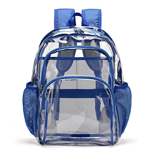 Clear Backpack, Clear Bag Stadium Large See Through Bookbag Heavy Duty PVC Transparent Backpacks for School - color: Blue-1pack