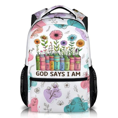 Kids Backpack School Backpacks for Girls Christian, Floral Gad Say Bookbag for Students Preschool Kindergarten Elementary Middle - color: White