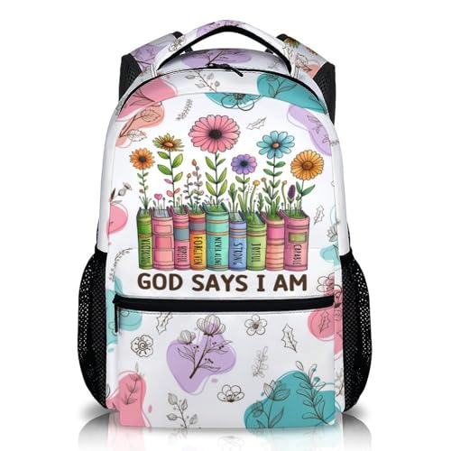 Kids Backpack School Backpacks for Girls Christian, Floral Gad Say Bookbag for Students Preschool Kindergarten Elementary Middle - color: White