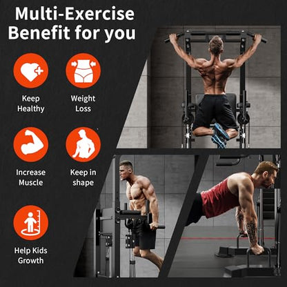 SogesHome Power Tower Pull Up Bar and Dip Station, Multi-Function Free Standing Pull Ups, Adjustable Height Dip Bar Strength Training Workout Equipment, Pull Up Stand Workout for Home Gym Exercise Equipment - color: Black