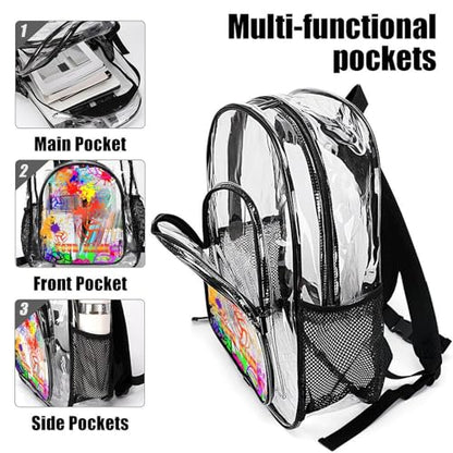 Custom Volleyball Clear Backpack Heavy Duty for Girls Kids Boys | Large Cool PVC Volleyball Theme Printing Transparent Backpacks for Schools Stadium Concerts Work - Clear/Black - color: Volleyball Clear Backpack 1 Black With Front Pocket Custom
