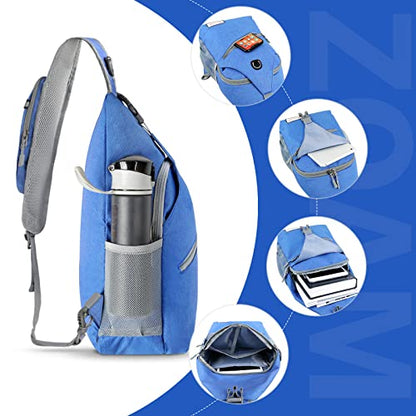 ZOMAKE Sling Bag,Small Crossbody Sling Backpack,Water Resistant Shoulder Daypack for Travel,Anti Thief Chest Bag for Hiking(Blue) - color: Blue