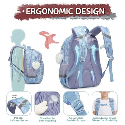Cusangel School Backpcak for kids Girls Boys,16 Inch BookBag for 7-12Ages Day travel, Water Resistant, 7 Pockets, stitch Adjustable Chest Strap, Reflective Strip, Large (Blue-17in) - color: Blue-17in