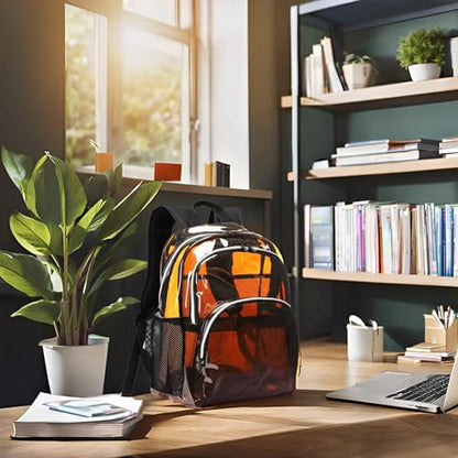 Clear Backpack, Clear Bag Stadium Large See Through Bookbag Heavy Duty PVC Transparent Backpacks for School - color: Clear Amber-1pack