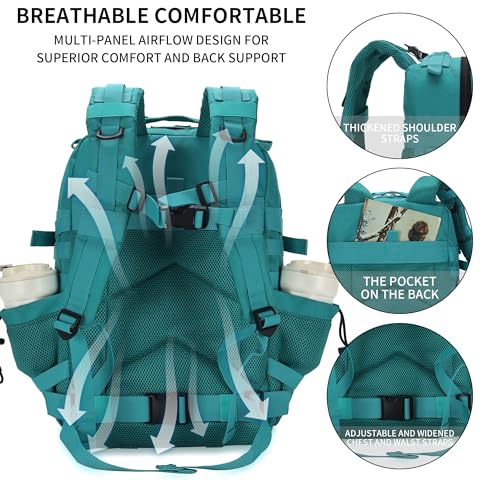 Military Tactical Backpack 45L/25L 3 Day Assault Pack Molle Daypack Hiking Backpack for Men and Women - color: Lakeblue, size: 45L