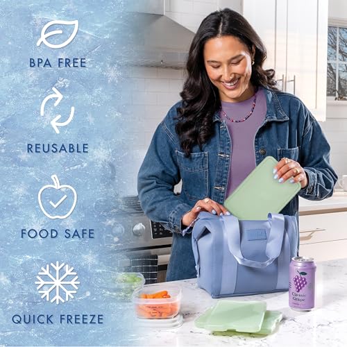 Cool Coolers by Fit & Fresh 4 Pack XL Slim Ice Packs, Quick Freeze Space Saving Reusable Ice Packs for Lunch Boxes or Coolers - color: Sage (4 Pack)
