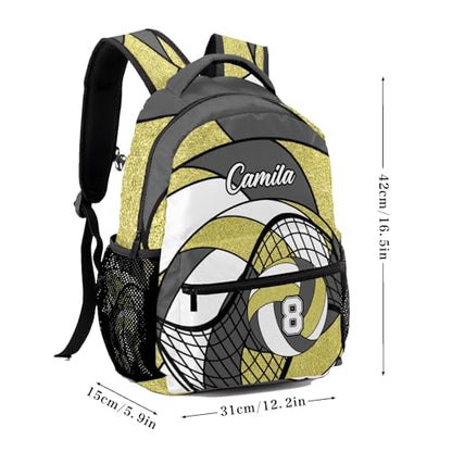 Volleyball Grey Gold Shoulders Bags Daypack with Name Personalized School Bookbag for Sports Party Traveling - color: Volleyball Grey Gold