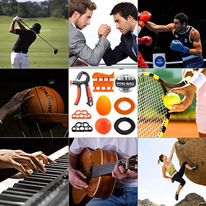Hand Grip Strengthener Workout Kit (10Pcs) Hands Grip Strength Trainer, Forearm Gripper, Finger Exerciser Stretcher Wrist Ball, Stress Relief Ball for Men and Women, Injury Recovery - color: HSK02