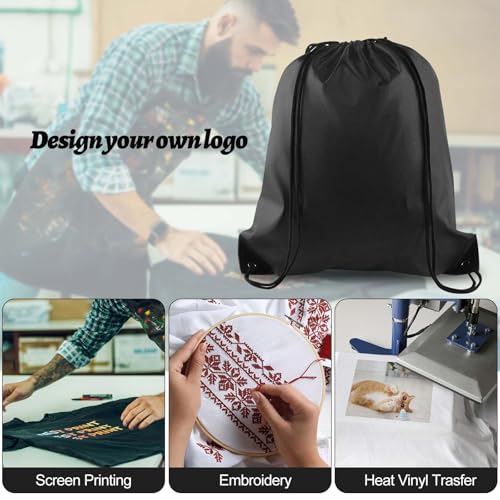 PLULON 15 Pcs Black Drawstring Bags, Drawstring Backpack Bulk, Classic Gym Backpack Bags for Yoga Traveling Outdoor Sports - color: Black