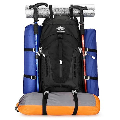 Esup 50L Hiking Backpack Men Camping Backpack with rain cover 45l+5l Lightweight Backpacking Backpack Travel Backpack - color: Deep Black