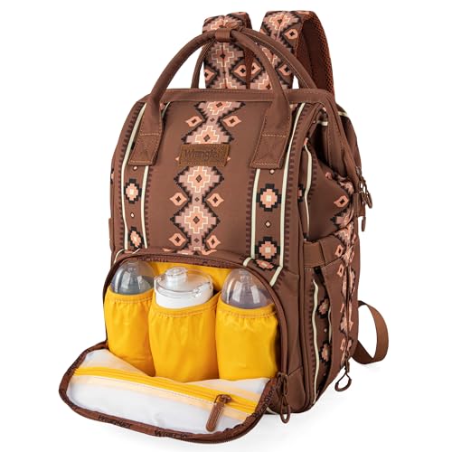 Wrangler Aztec Backpack Organized Daypack Travel Baby Bag with Stroller Strap and Side Bottle Pockets WG2204-9110CM - color: Angel Camel