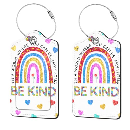 2 Pcs Luggage Tags for Suitcases, PU Leather Cruise Ship Luggage Tags with Privacy Cover Label Address Card and Durable Metal Ring Suitable for Men Women Handbags Backpacks Schoolbag,Rainbow - color: Rainbow