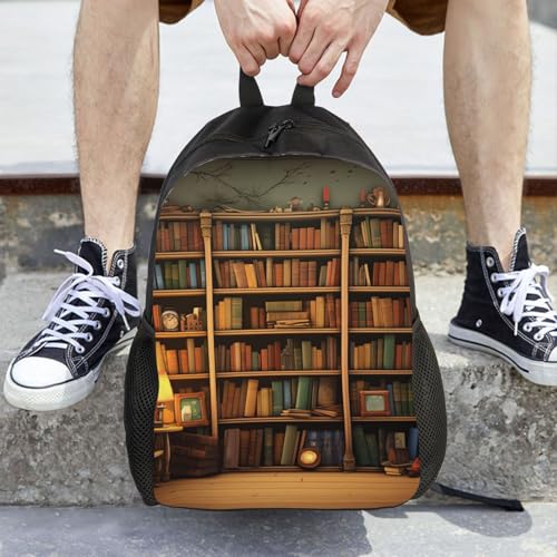 Retro Bookshelf Laptop Backpack for Men Women College Backpacks Water-resistant Lightweight Travel Bag Business Rucksack Large Capacity Hiking Daypack Bookbag Gift