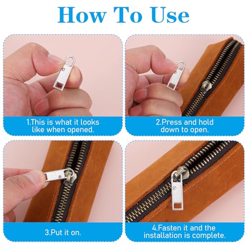 10PCS Zipper Pull, Metal Zipper Pull Replacement Detachable Tabs Repair Kit for Luggage Clothing Backpacks Boots and Jackets Black+Silver