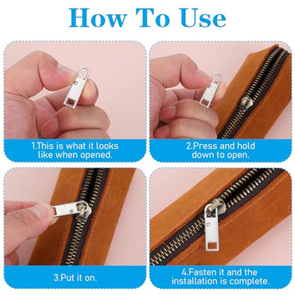 10PCS Zipper Pull, Metal Zipper Pull Replacement Detachable Tabs Repair Kit for Luggage Clothing Backpacks Boots and Jackets Black+Silver