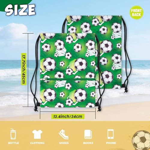 WAWASAM Kids Drawstring Backpack, Gym Swim Bag Cinch Bag for Girls Boys with Zipper Pocket - color: Soccer