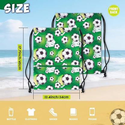 WAWASAM Kids Drawstring Backpack, Gym Swim Bag Cinch Bag for Girls Boys with Zipper Pocket - color: Soccer