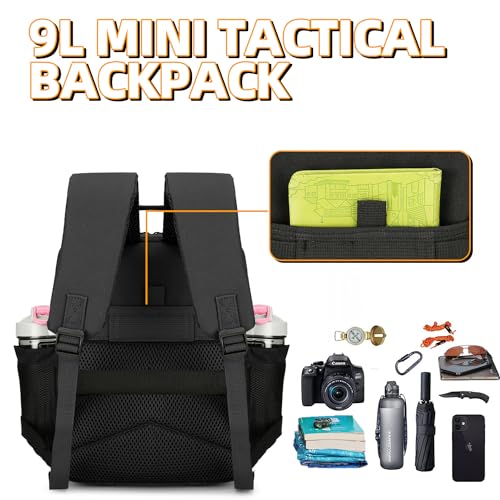 9L Mini Tactical Backpack for Men and Women Tactical Backpack Small for Hiking Small Tactical Bag Fitness Pack - color: Black