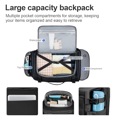 Carry On Travel Backpack Waterproof with Shoe Compartment Flight Approved Laptop Backpack Expandable Business Work Backpack for Women Men Casual Daypack, Black Film - color: Black Film, style: A
