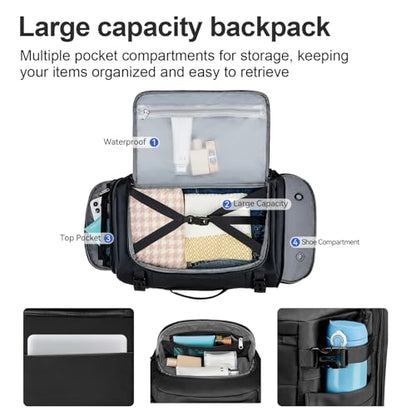 Carry On Travel Backpack Waterproof with Shoe Compartment Flight Approved Laptop Backpack Expandable Business Work Backpack for Women Men Casual Daypack, Black Film - color: Black Film, style: A