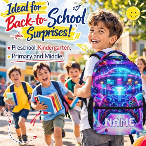 Boys Gaming Backpack Personalized Kids Backpacks for Back to School - Cool Large Capacity Custom Bookbag for School Camping Travel - color: Yellow