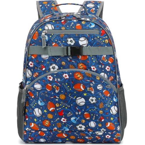 FlowFly Kids Backpack for Toddler Boys Girls, Simple Lightweight Bookbag for Daycare Kindergarten Elementary School Travel, Small Modern Bag (Large), Football - color: Football, style: Kids Large: 17l