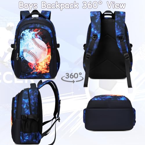 Meisohua Backpack for Boys Elementary Middle School Bags for Boy Kids Bookbags Teenager Casual Daypack Water Resistant Baseball Backpack - color: Blue Baseball Backpack