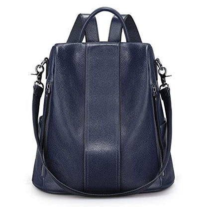 S-ZONE Leather Backpack Purses for Women Antitheft Rucksack Shoulder Bag Medium - color: Blue