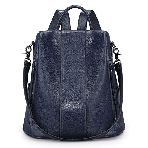 S-ZONE Leather Backpack Purses for Women Antitheft Rucksack Shoulder Bag Medium - color: Blue