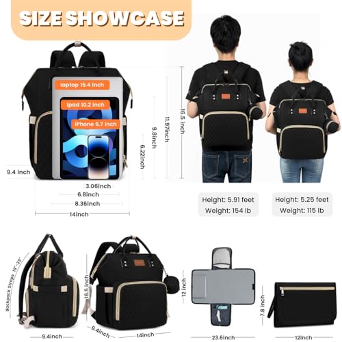 ROSEGIN Diaper Bag Backpack with Changing Pad Pacifier Case, Baby Bag for Boy Girl Toddler - Large,Stylish, Waterproof Travel Quilted Diaper Bag for Mom - Baby Shower Gifts, Black - color: Black