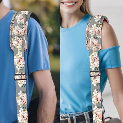 ZINZ 74" Shoulder Strap with Fixed Pad and Dual Balanced Buckles，Gray Flowers - color: Gray Flowers