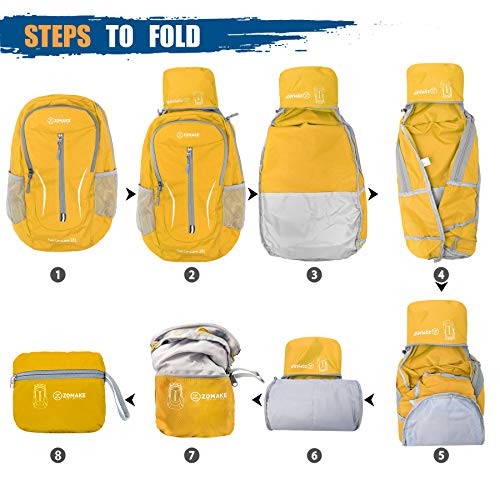 ZOMAKE Ultra Lightweight Packable Backpack 25L, Foldable Hiking Backpacks Water Resistant Small Folding Daypack for Travel(Yellow) - color: Yellow-b
