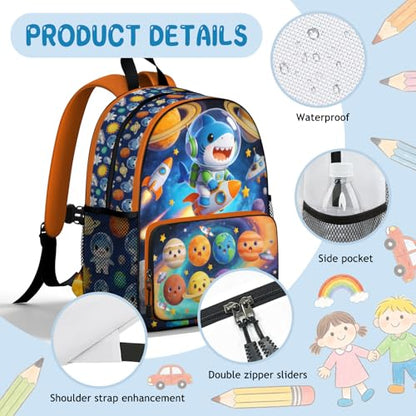 Toddler Backpack for Boys 4-6 – Shark & Astronaut Kids Backpack, Cool Preschool Kindergarten Daycare Bag with Padded Ergonomic Straps & Chest Buckle, Small Backpack for Kids Travel - color: Cute Shark Astronaut