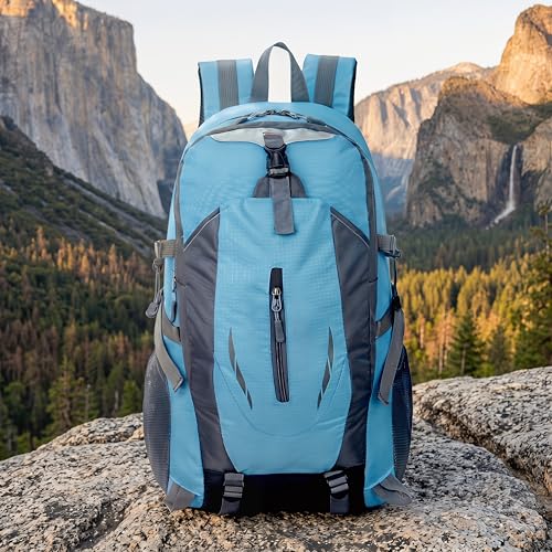 Hiking Backpack, Water Resistant Lightweight Outdoor Daypack with Breathable Padded Back, Multi-Pocket Travel Backpack for Camping Climbing Sports (Blue) - color: Blue
