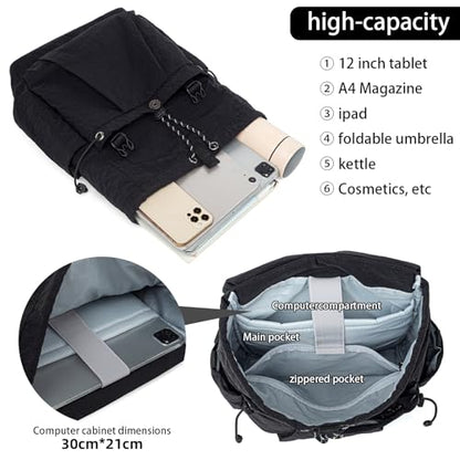 Women's Lightweight Backpack Purse,Water Resistant Nylon Casual Travel Backpack,Fashion Daypack for Hiking& Daily Use - color: Black