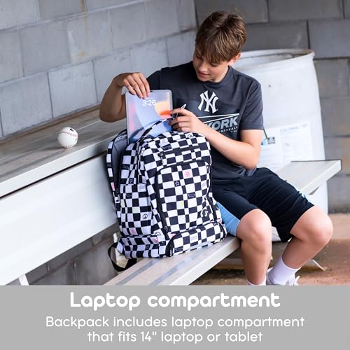 J World New York 2-in-1 Insulated Backpack Lunch Box for Kids. Adult School Bookbag, Icon Checkers, 17 x 13 x 9 Inches - color: Icon Checkers