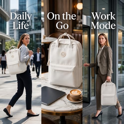 Minimalist Backpack for Women & Men, Lightweight Polyester Laptop Backpack 15 Inch, Casual Travel Daypack (White) - color: White