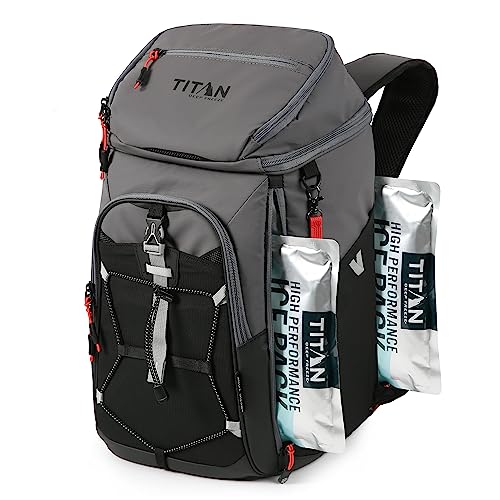 Titan Deep Freeze Ice Wall Backpack Cooler 30 Can Cooler Bag with Ice Packs - color: Sharkskin